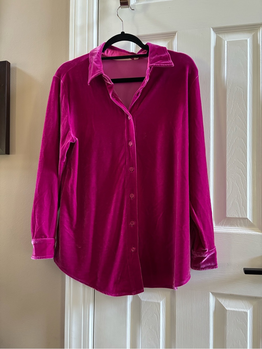 Soft Surroundings Fuchsia Velvet Button-Down Shirt